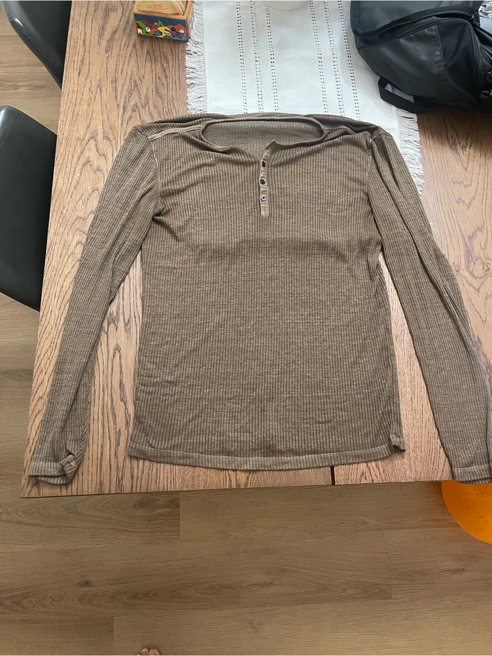 John Varvatos Olive Ribbed Henley Long Sleeve Shirt